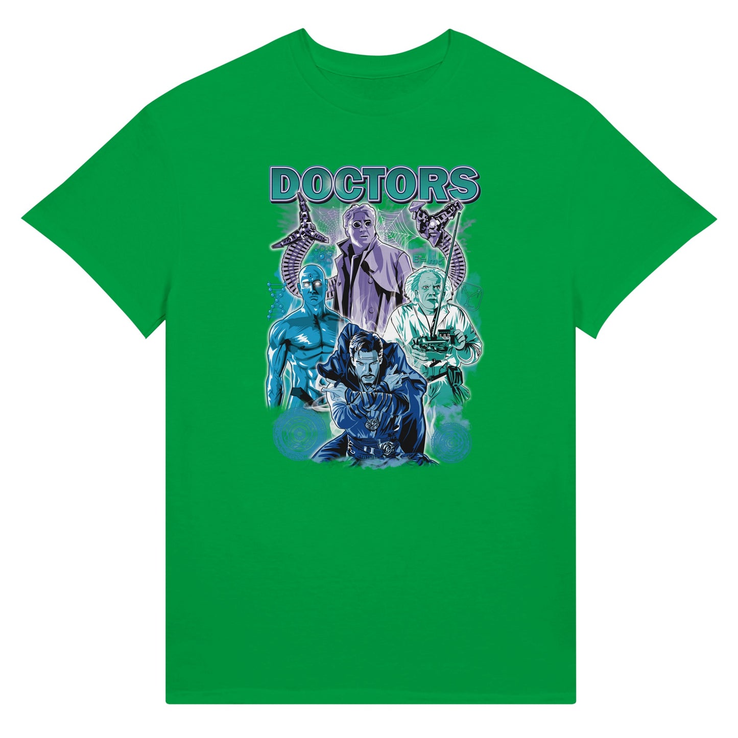 Green Doctors T-shirt from movies Back to the future, Avengers, Dr Strange, SpiderMan