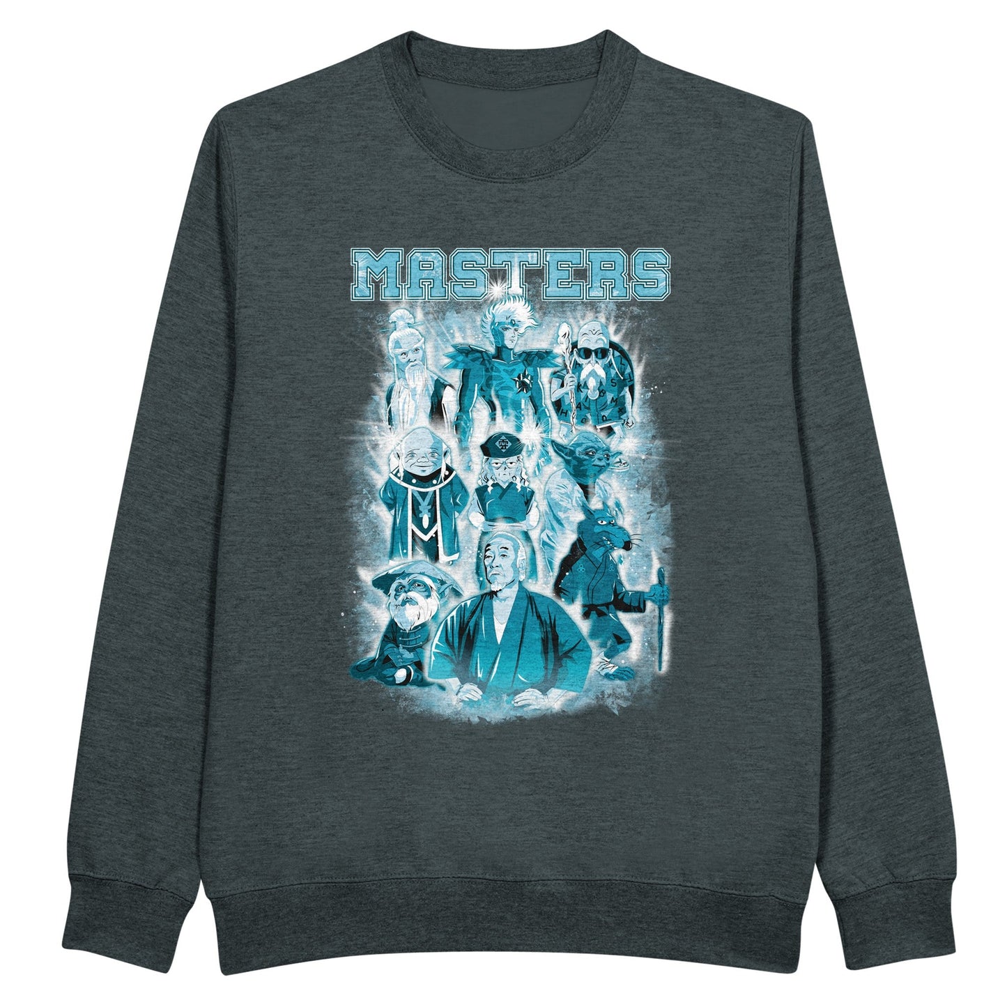 Military green sweatshirt with the greatest masters characters of films, cartoons, series, and anime