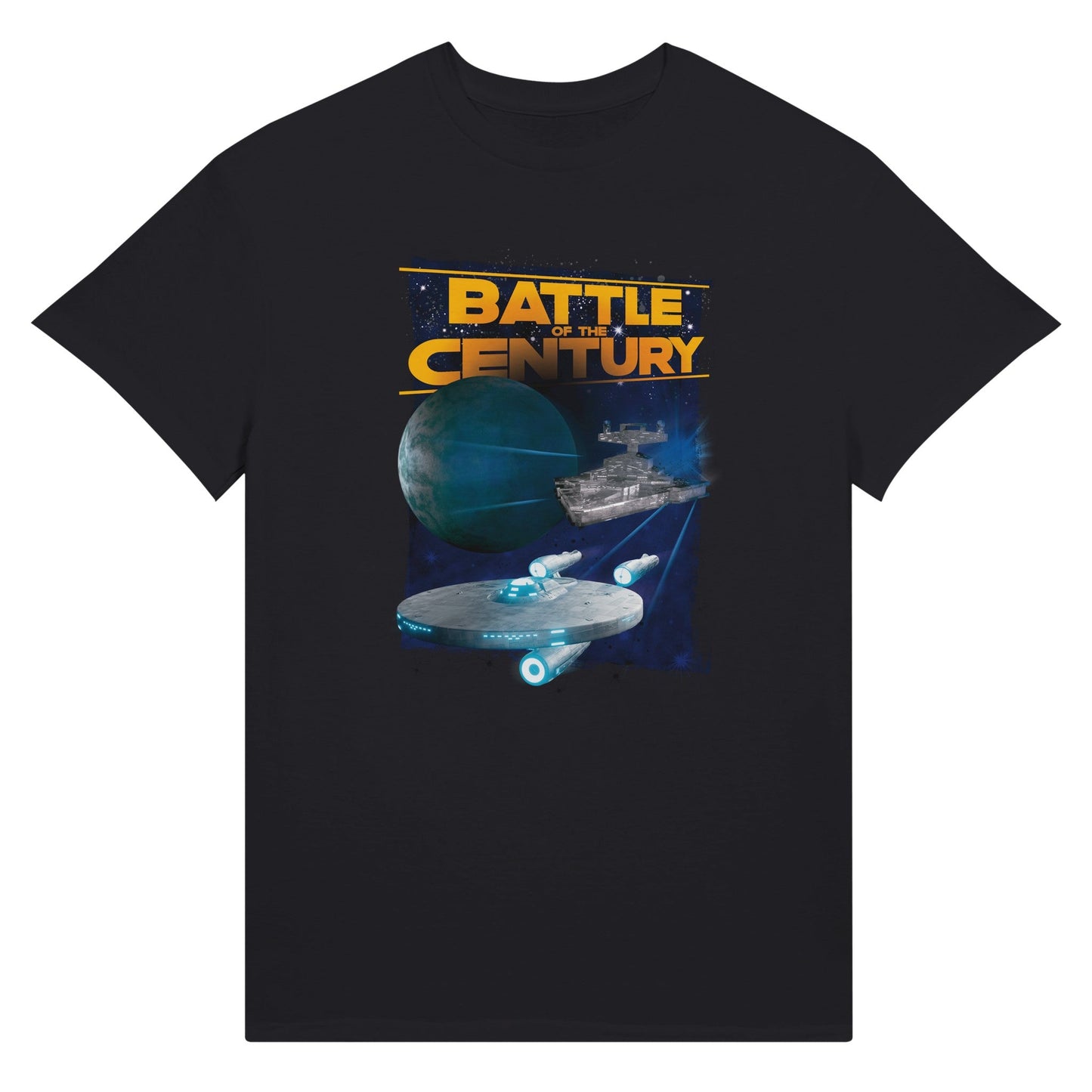 Star wars and star trek space ships black t-shirt