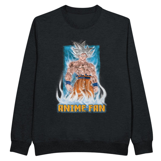 Black sweatshirt showing Goku from Dragon Ball and other anime characters