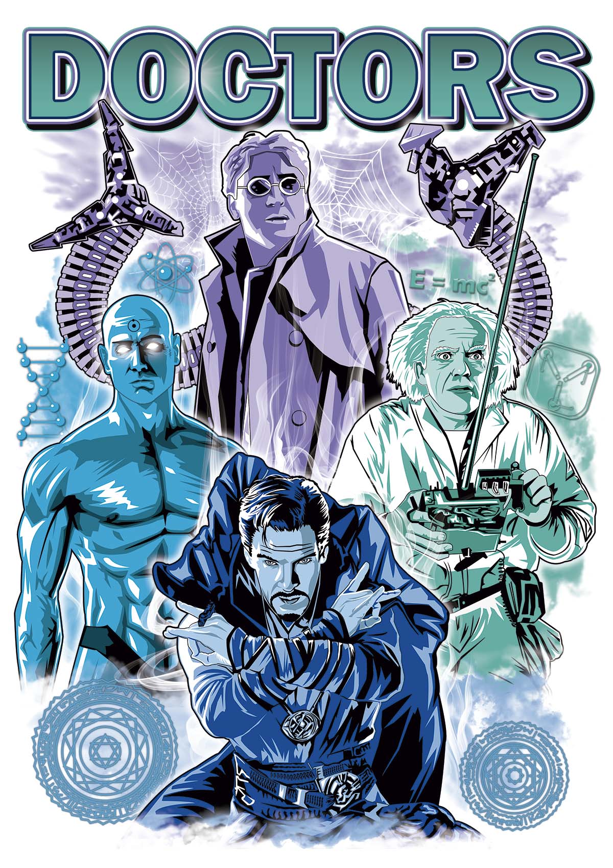 Doctors sweatshirt from movies Back to the future, Avengers, Dr Strange, SpiderMan