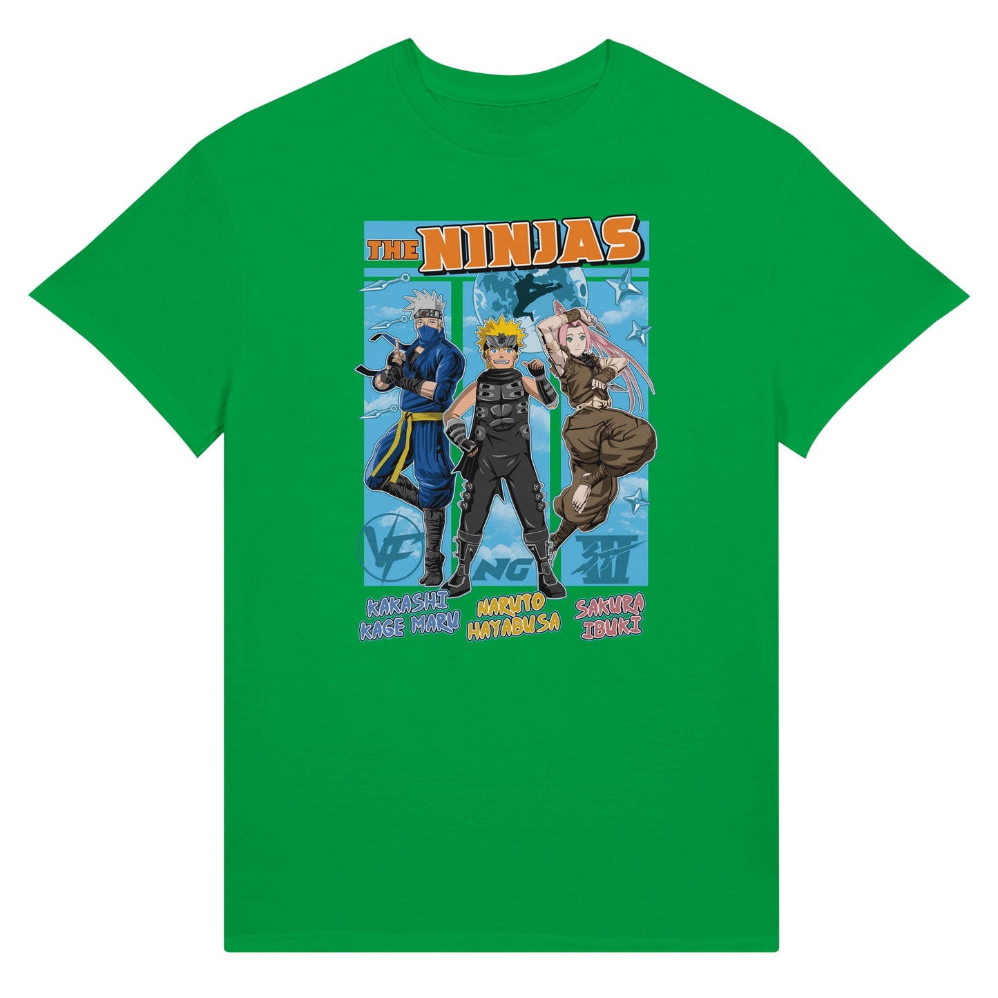 The ninjas anime green t-shirt Naruto Kakashi and Sakura