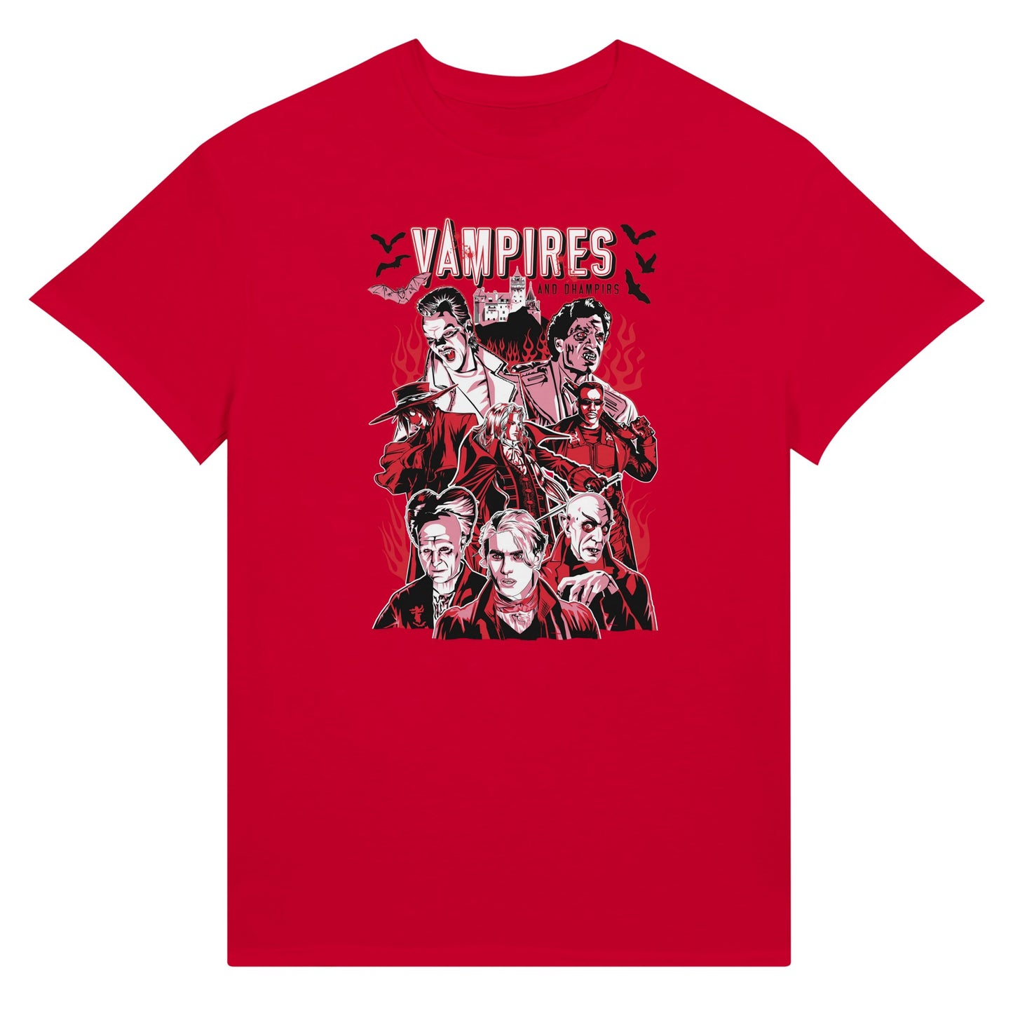 Vampires and Dhampirs' red t-shirt