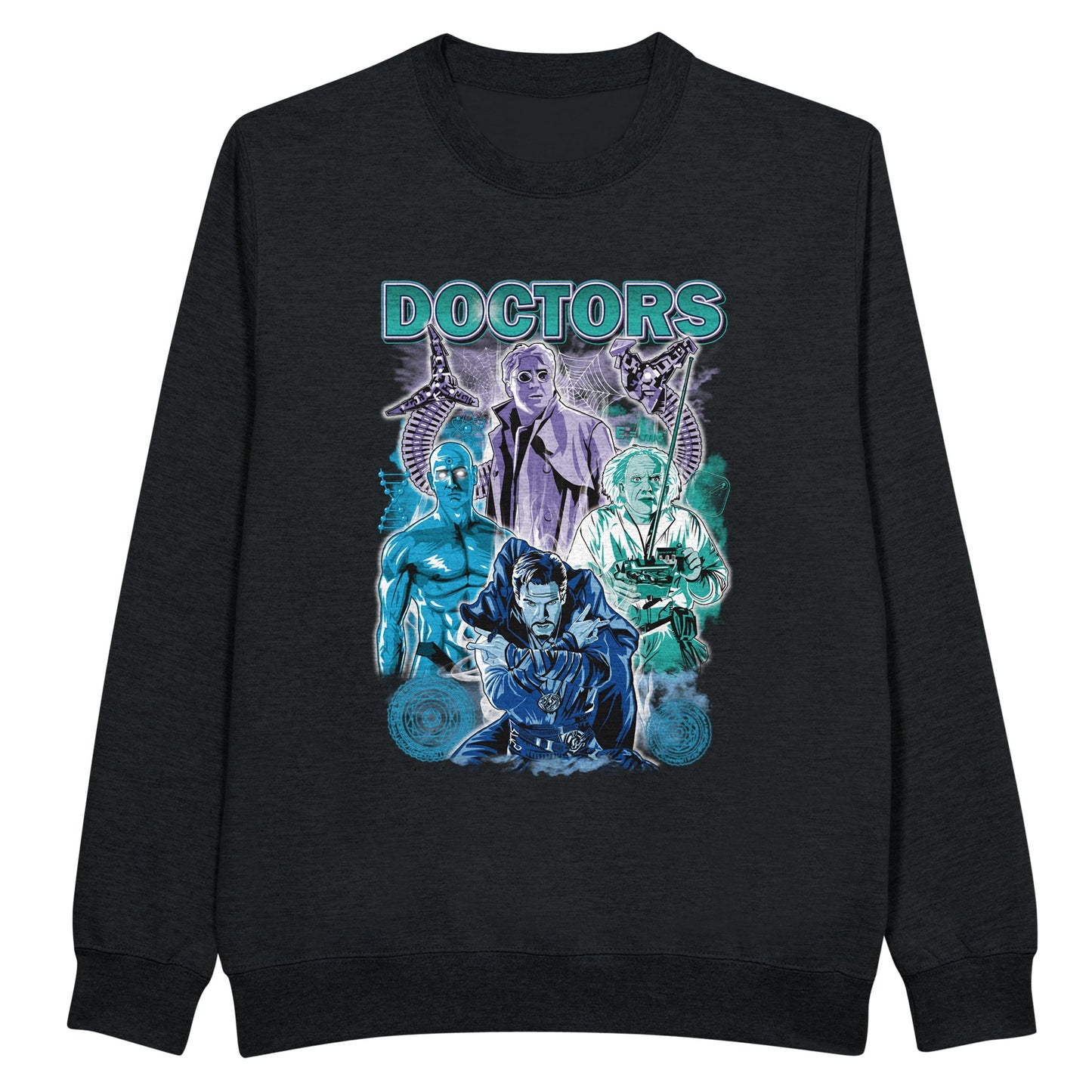Black Doctors sweatshirt from movies Back to the future, Avengers, Dr Strange, SpiderMan