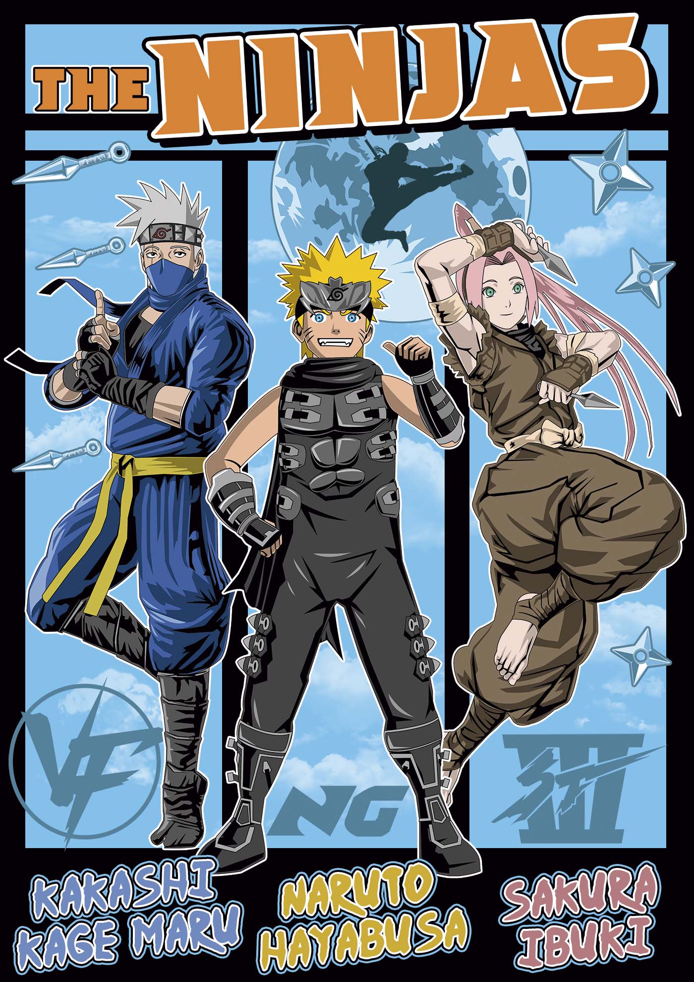 The ninjas anime t-shirt Naruto Kakashi and Sakura