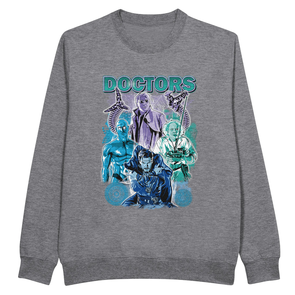 Gray Doctors sweatshirt from movies Back to the future, Avengers, Dr Strange, SpiderMan