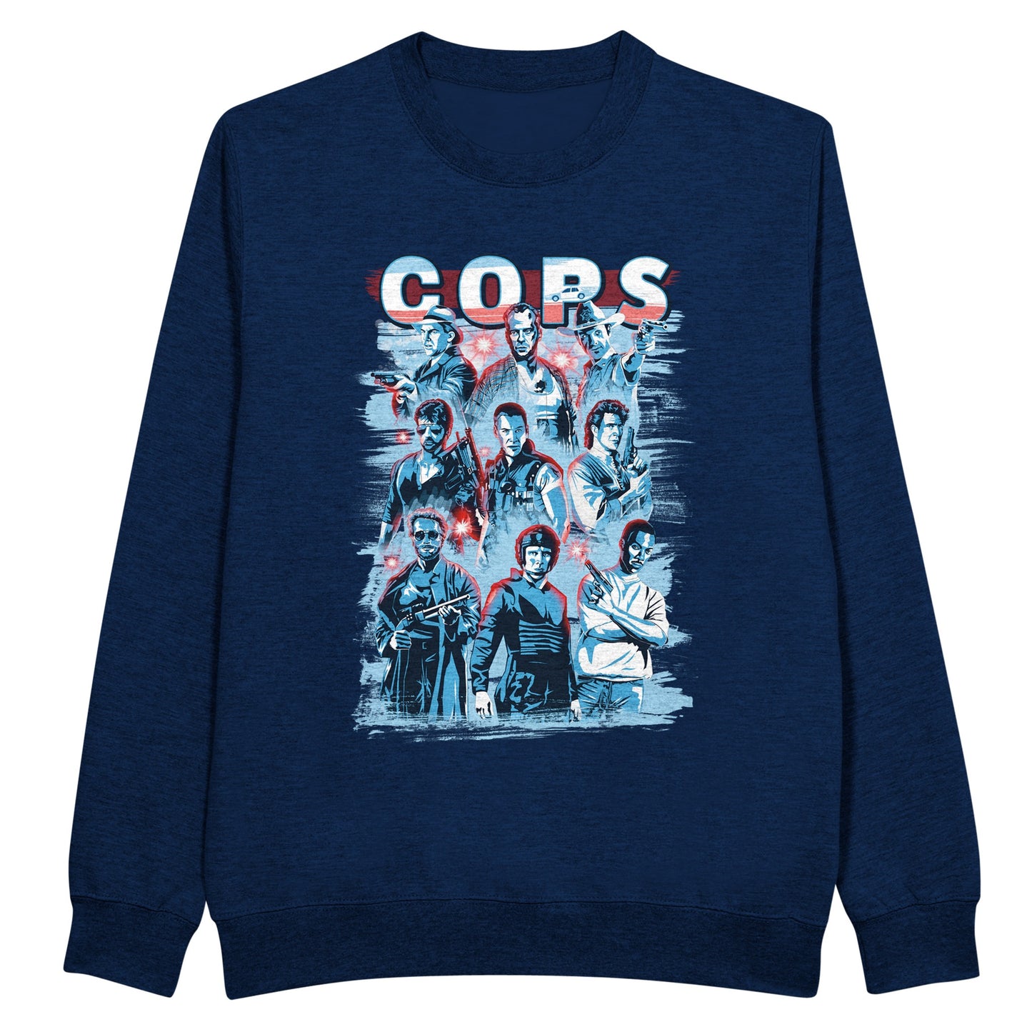 Navy sweatshirt with cops, police, police officers from classic action movies