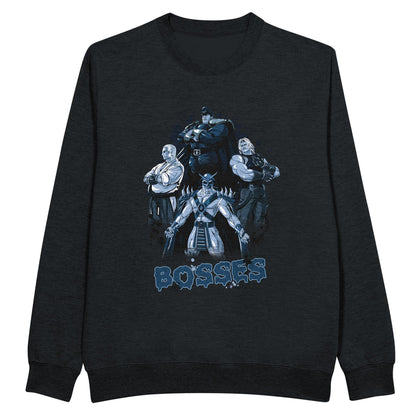 black sweatshirt with final bosses from games mortal kombat, street fighter, the king of fighter