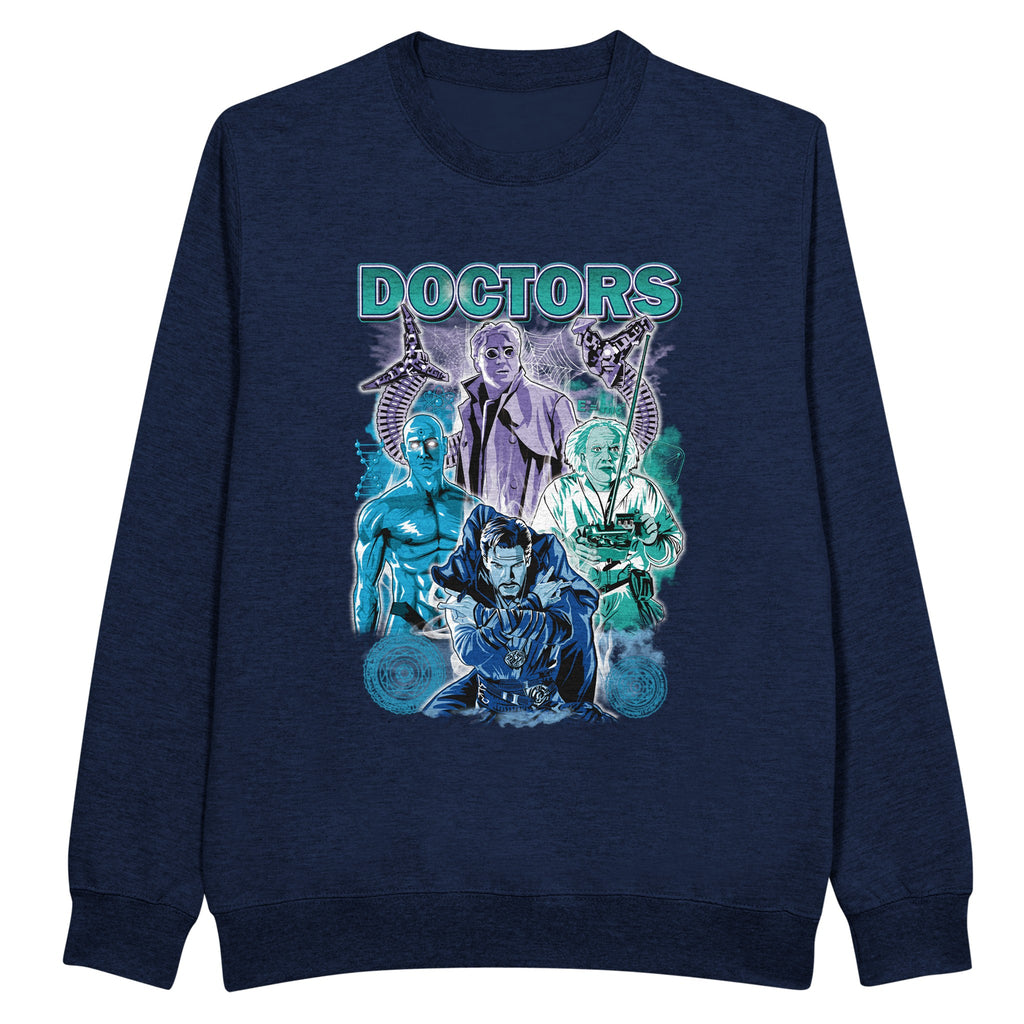 Navy Doctors sweatshirt from movies Back to the future, Avengers, Dr Strange, SpiderMan