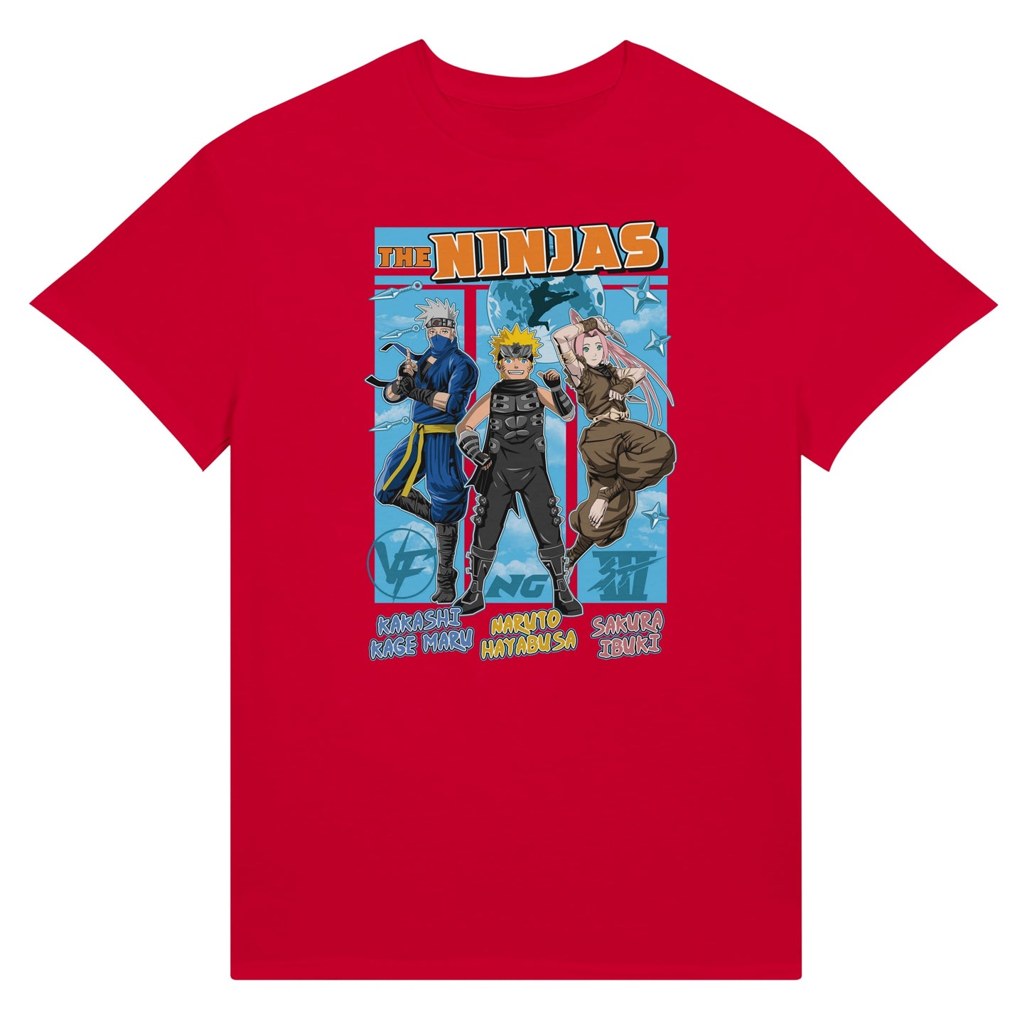 The ninjas anime red t-shirt Naruto Kakashi and Sakura 