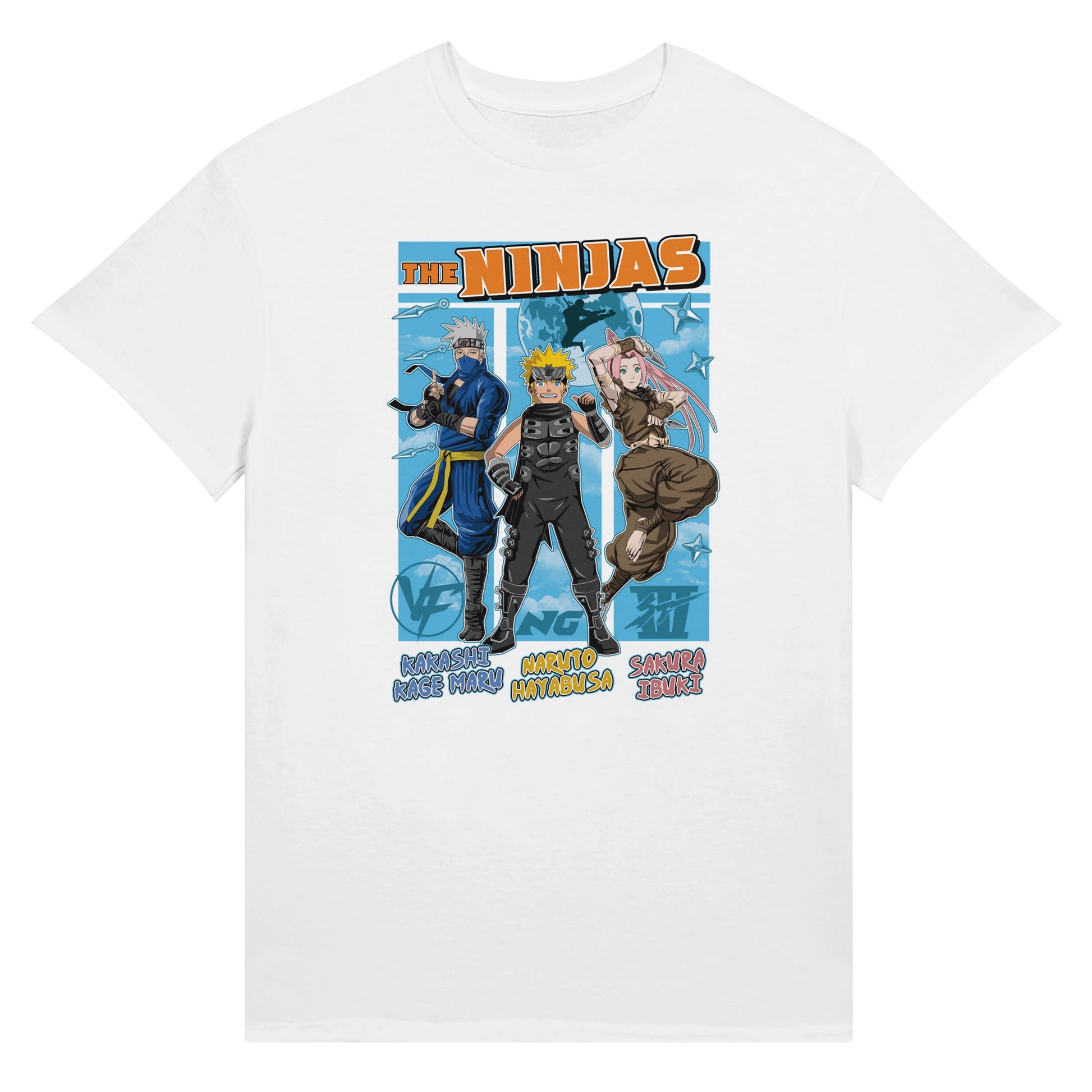 The ninjas anime white t-shirt Naruto Kakashi and Sakura 