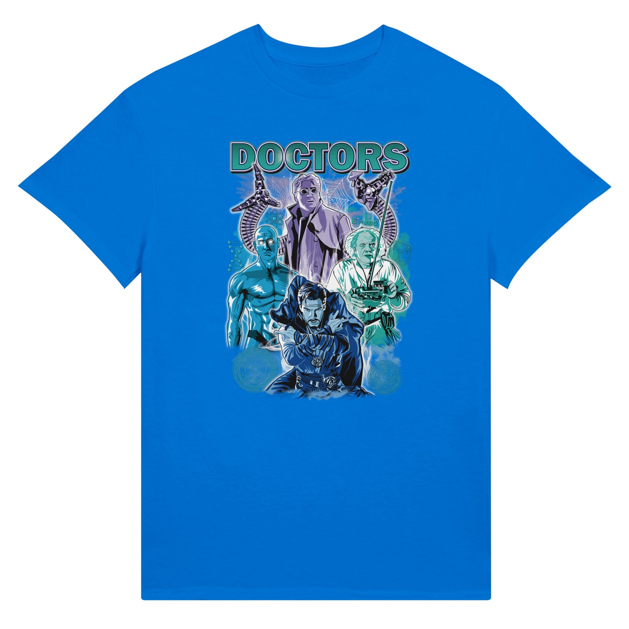 Blue Doctors T-shirt from movies Back to the future, Avengers, Dr Strange, SpiderMan