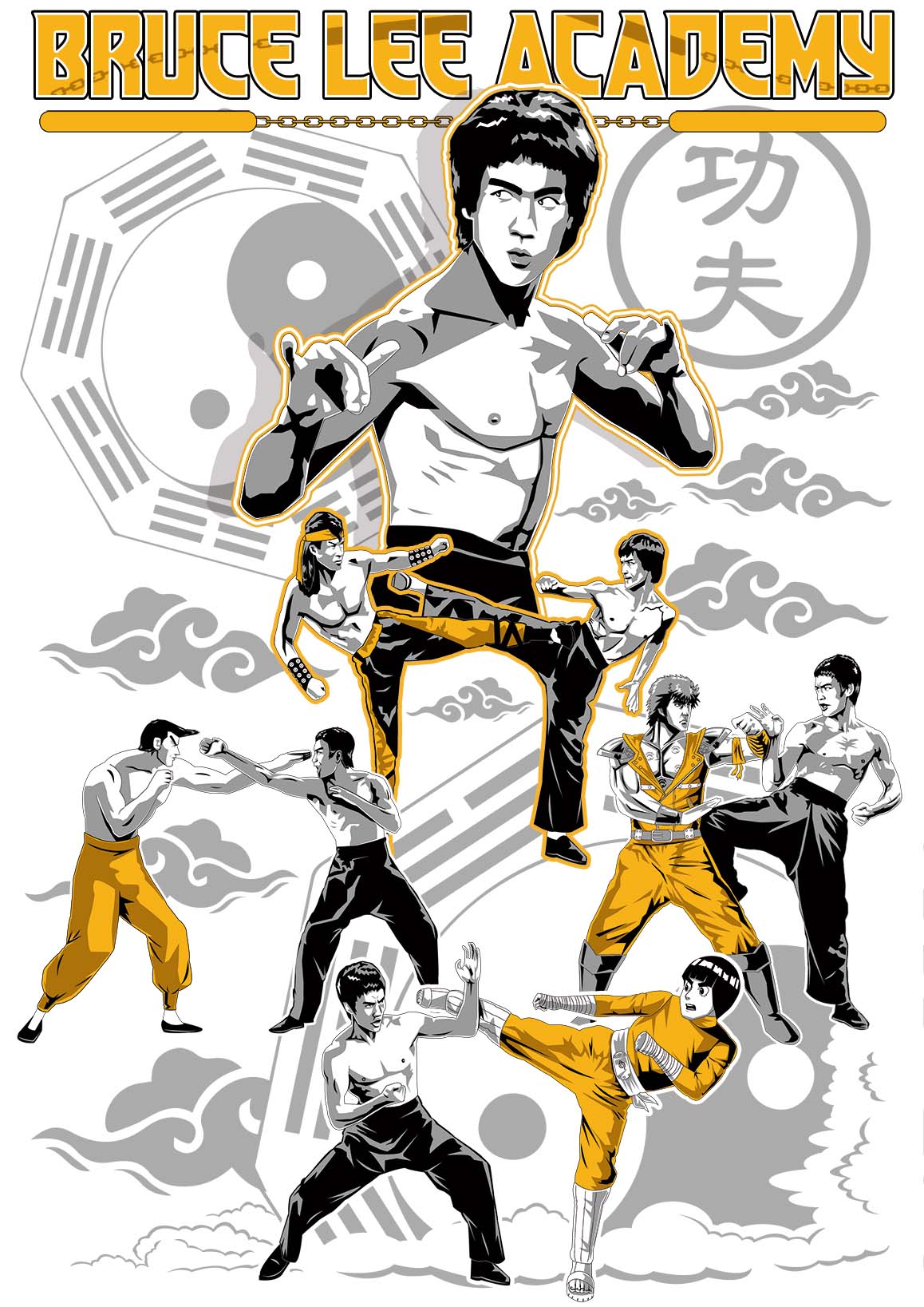 Bruce Lee's Academy Classic Unisex-T-Shirt mit Rundhalsausschnitt