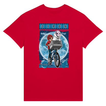 Red t-shirt with a graphic design featuring Jiren from DragonBall characters on a white background