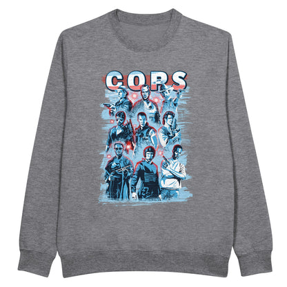 Grey sweatshirt with cops, police, police officers from classic action movies