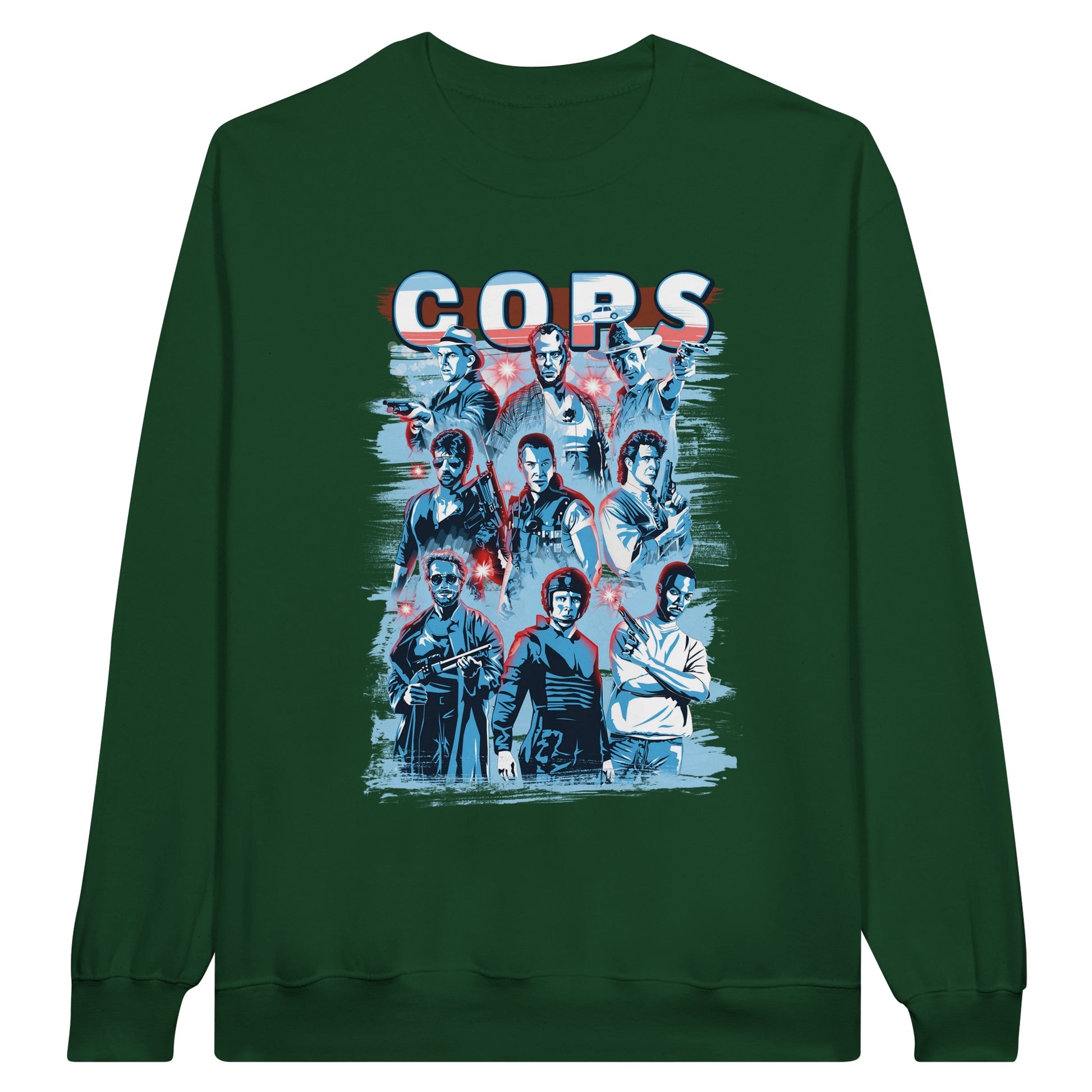 Military Green sweatshirt with cops, police, police officers from classic action movies