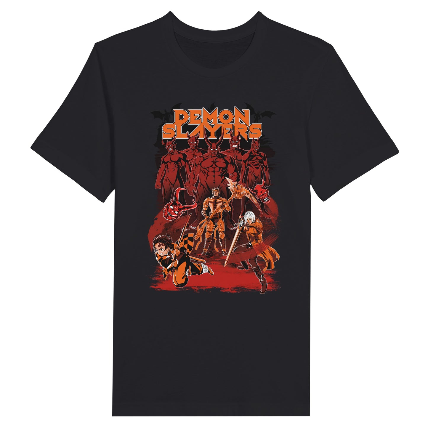 Black t-shirt with Demon Slayer anime, Devil May Cry and Dante's inferno games