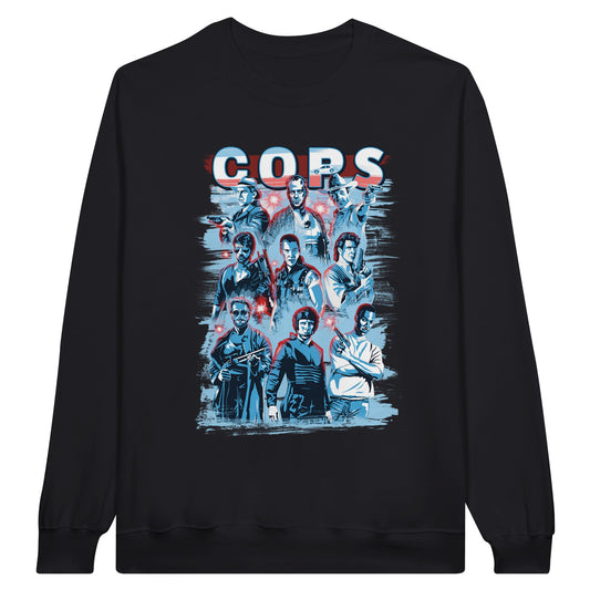 Black sweatshirt with cops, police, police officers from classic action movies