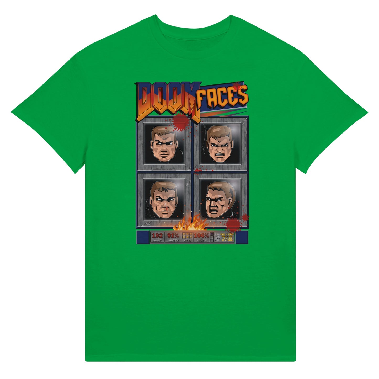 Doom faces game green t-shirt