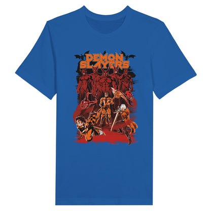 Blue t-shirt with Demon Slayer anime, Devil May Cry and Dante's inferno games