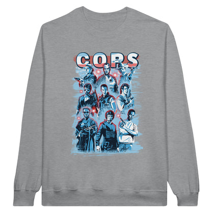 Grey sweatshirt with cops, police, police officers from classic action movies